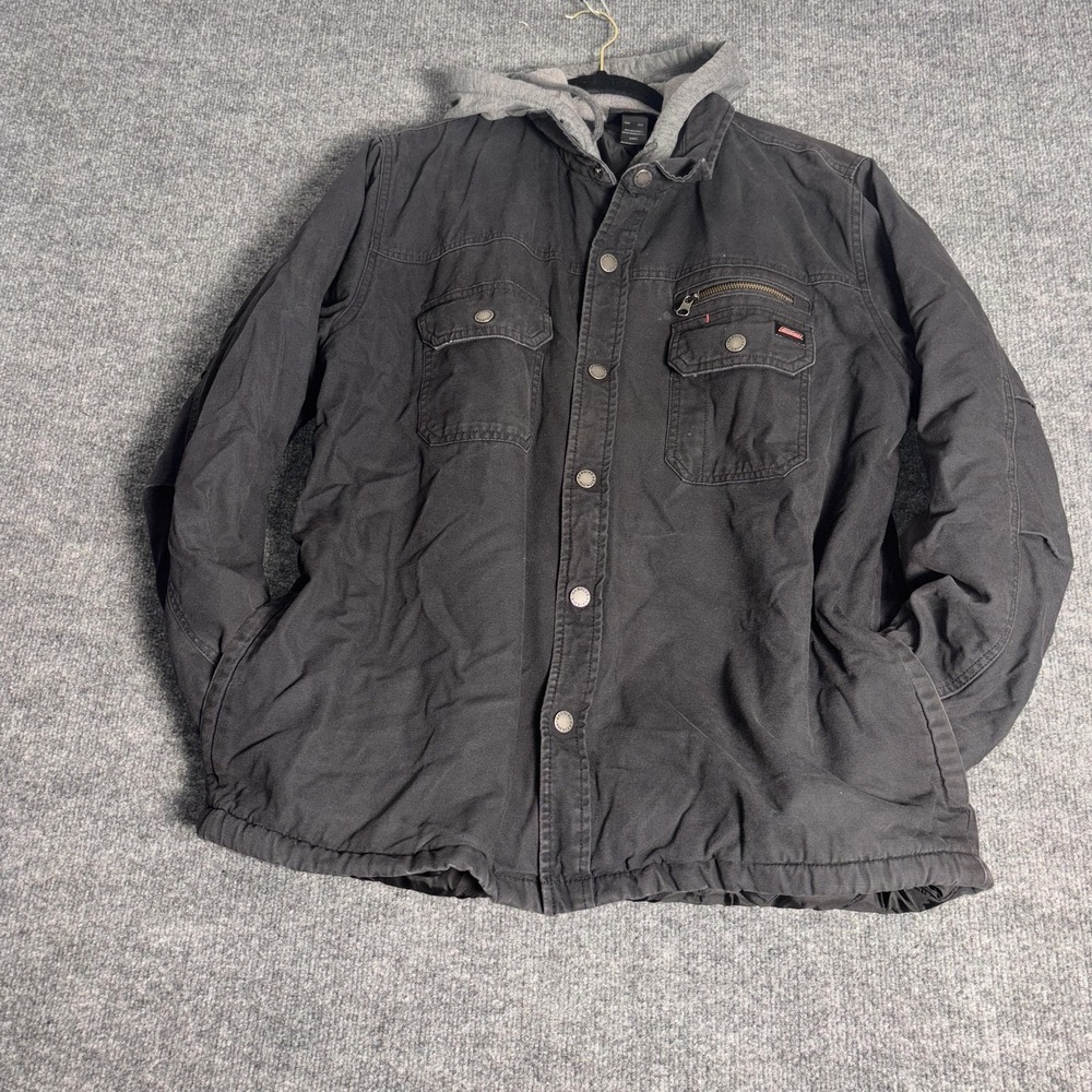 Dickies Shirt Jacket Mens Extra Large Black Hooded Quilted Lined Canvas Workwear
